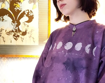 Purple Moon Phase Tie Dye Sweatshirt | Celestial Watercolor Moon Sweatshirt | Moon Phase Sweater | Tie Dye Loungewear | Aesthetic Sweatshirt