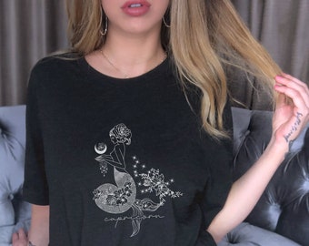 Capricorn Shirt Mystical Botanical Shirt Aesthetic Clothes Witchy Shirts Zodiac Tshirt Celestial Horoscope Shirts Capricorn Astrology Shirt