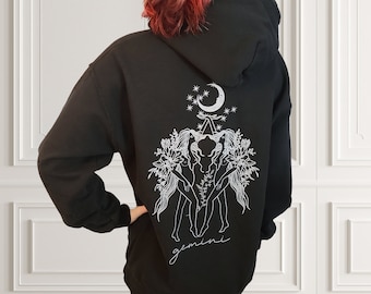 Gemini Hoodie Aesthetic Hoodie Fine Line Botanical Shirt Astrology Sweatshirt Witchy Hoodie Celestial Horoscope Zodiac Hoodie Sweatshirt