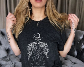 Gemini Shirt Mystieke Botanische Shirt Esthetische Kleding Witchy Shirts Zodiac Tshirt Hemelse Horoscoop Shirts Astrologie Shirt Gemini Gift