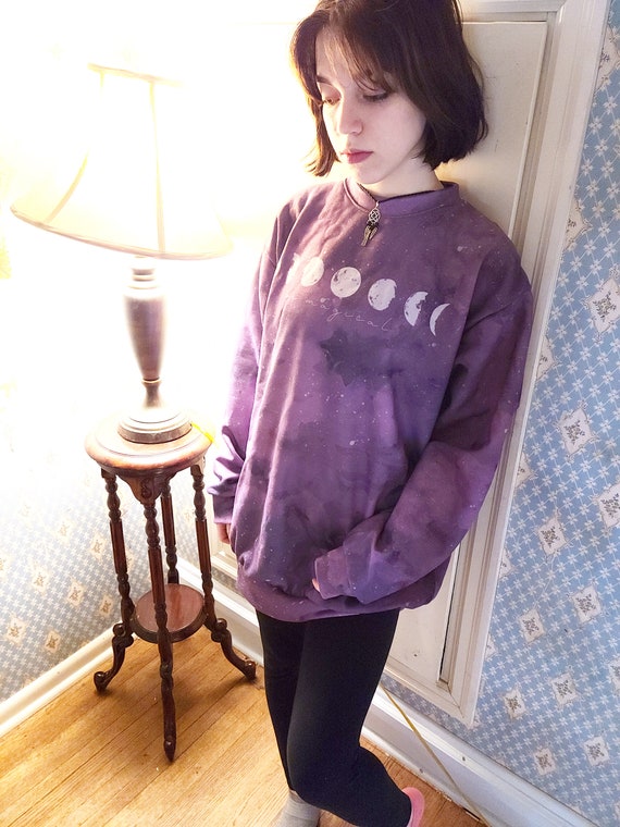 Purple Moon Phase Tie Dye Sweatshirt Celestial Watercolor Moon