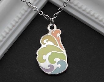 Pride Wave - Rainbow Pastel - LGBT Necklace - Enamel Pendant