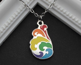 Pride Wave - Rainbow - LGBT Necklace - Enamel Pendant