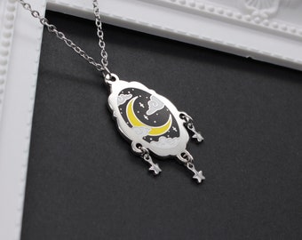 Twilight Moonrise Necklace - Black Yellow - Enamel Pendant