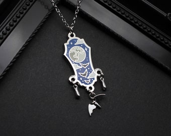 Fullmoon Bat Dream Necklace - blue gray - Enamel pendant