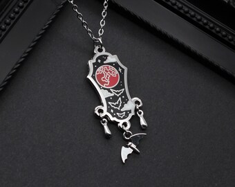 Fullmoon Bat Dream Necklace - black red - Enamel pendant