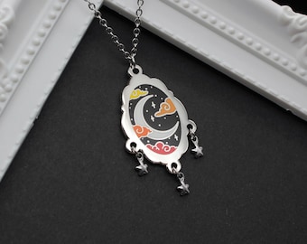 Twilight Moonrise Necklace - black orange - Enamel pendant