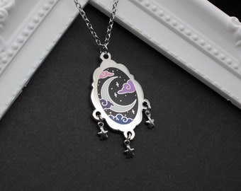 Twilight Moonrise Necklace - Black Purple Pink - Enamel Pendant