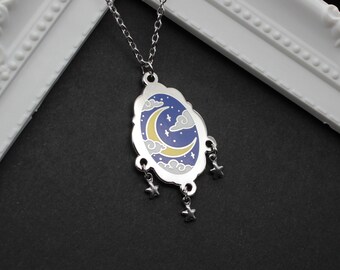 Twilight Moonrise Necklace - Blue Yellow - Enamel Pendant