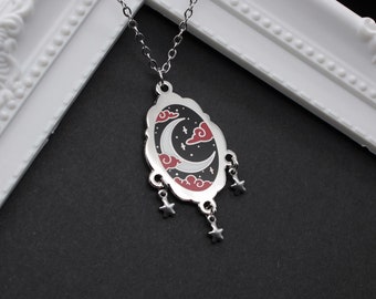 Twilight Moonrise Necklace - Black Red - Enamel Pendant