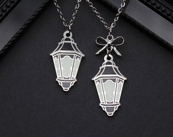 Gothic Lantern Necklace - black and white - Glow in the Dark - Enamel pendant