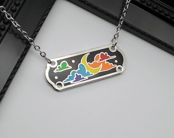 Cloudy Night Sky Necklace - rainbow - Enamel pendant