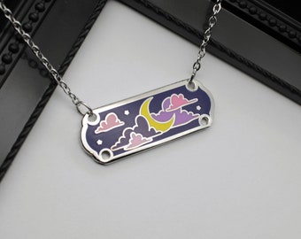 Cloudy Night Sky Necklace - pink purple - Enamel pendant