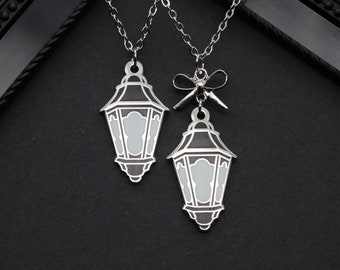 Gothic Lantern Necklace - black and white - Enamel pendant