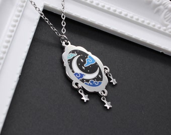 Twilight Moonrise Necklace - Black Blue - Enamel Pendant