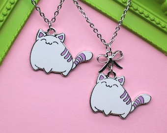 Necklace - cat - white pink - self-designed motif