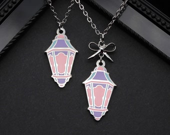 Gothic Lantern Necklace - pastel pink purple blue - Enamel pendant