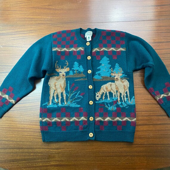 Vintage Wool Deer Cardigan, Size L