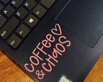 Coffee and Chaos Vinyl Decal, Laptop Decal, Coffee Laptop Vinyl, This Mom Runs On Coffee Decal, Coffee Lover
