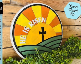 He is Risen Door Hanger / He is Risen Svg / Eps / Dfx / Corona di Pasqua con Croce / Corona di Pasqua / Pasqua Laser Svg / Arte Cristiana da Parete