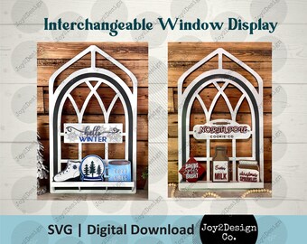 Kathedraalraam SVG met plank | Verwisselbaar bord, lasergesneden bestand (digitale download)