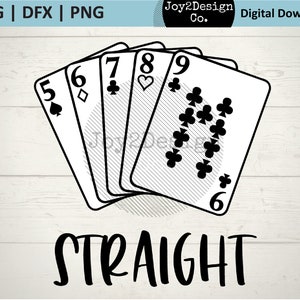 Poker Hand svg / Straight SVG / DFX / PNG / Poker Cards Cut File / Descarga digital