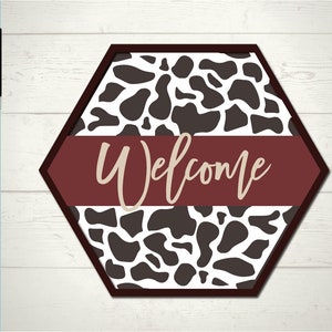 Cow Print Door Hanger Laser File - Door Hanger - Welcome Door Hanger SVG | Digital File Product