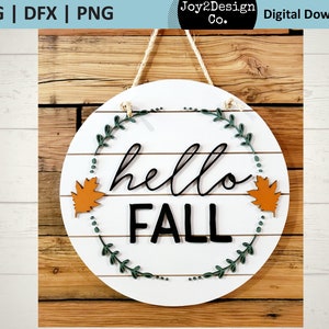 Hello Fall Laser Svg | Fall Door Hanger SVG | DFX | PNG | Fall Laser Sign | Hello Fall Door Hanger