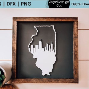 Illinois SVG | Horizonte de Chicago SVG | DFX | PNG | Arquivo de corte de Illinois para Cricut ou Silhouette