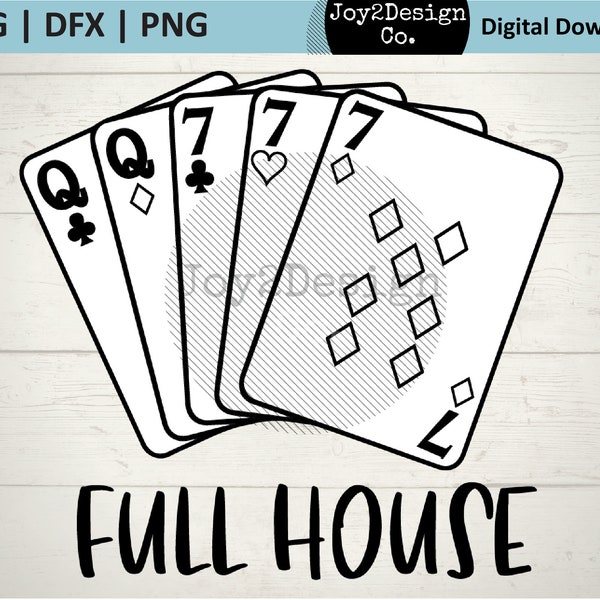 Poker Hand | Full House SVG | DFX | PNG | Poker Cards Cut File | Digital Download