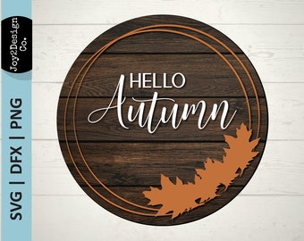 Hello Autumn Svg - Fall Door Hanger SVG | DFX | PNG - Fall Decor Svg - Fall Svg - Fall Leaves Svg - Laser File
