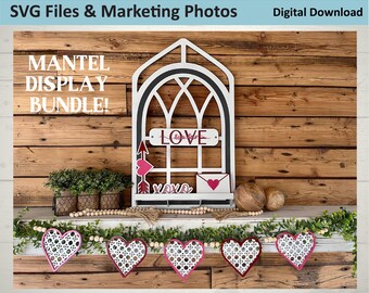 Valentine SVG Bundle | Valentine Decor svg | Valentine Banner SVG | Rattan Herz Banner svg | Laser Cut Datei | Digitaler Download