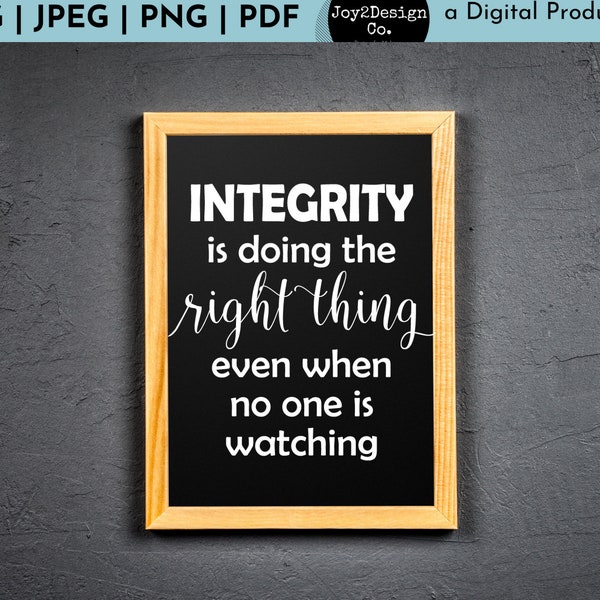 Integrity is Doing the Right Thing Even When No One is Watching | SVG/PDF/PNG/Jpeg | Classroom Cut File | Back to School Svg
