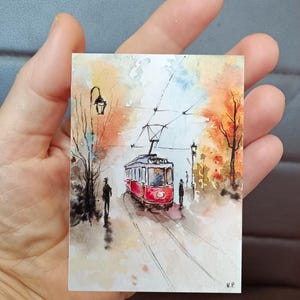 Original Tiny Watercolor City Streets ACEO Card, Miniature Cityscape Original Painting, Small Collectable Art