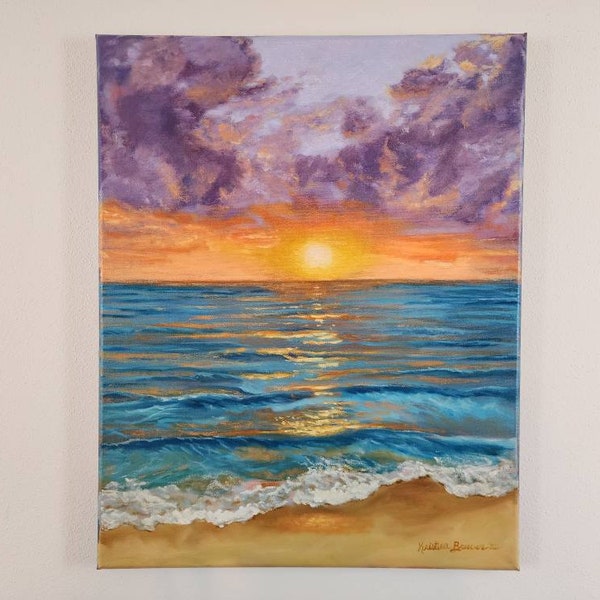 Ocean sunset painting | original oil painting of an ocean sunset |