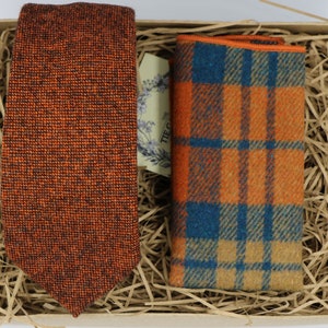 Jo & Bo: Burnt Orange Tie, Rust Tie Set, Groomsmen Gifts, Gifts for Men, Wool Tie, Bow Tie, Wool Pocket Square, Wedding Tie, Wedding Attire