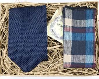 MIKE & ART: Pocket Squares, Mens Ties, Navy Knitted Tie, Groomsman Tie, Wedding Tie,Groomsman Gift, Christmas Gifts, Gifts for Men