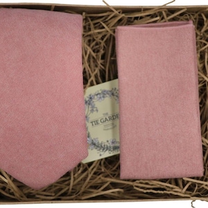 TEDY. Dusty Rose Wool Tie & Pocket Square Set: Slim Wedding Groomsmen Gift