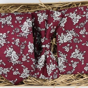 BETTY: Wedding Dress Boyfriend Gift Groomsmen Gift Husband Gift Groomsmen Gift Set Wedding Gift Floral Ties Bow Tie Burgundy Tie