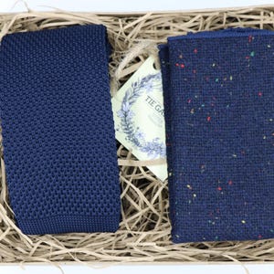 BIG DAVE: Groomsmen Gift, Mens ties, Knitted Necktie, Wool Pocket Square, Navy Knitted Tie, Wedding Tie, Vintage Tie, Gifts for him