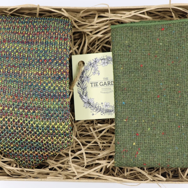 ERIC: Green Knitted Tie Knitted Necktie Knit Tie Green Tie Wool Pocket Square  Mens Tie Ties for Men Handmade Tie Groomsmen Gift Set for Men