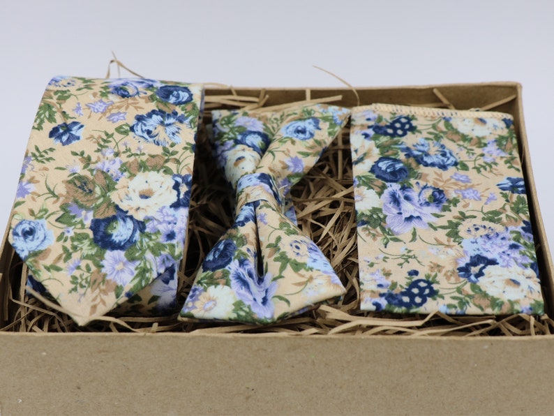 Floral Tie Gifts For Men Floral Pocket Square Wedding Bow Tie Groomsmen Gift Beige Tie Wedding Dress Wedding Attire Mens Ties ELOISE