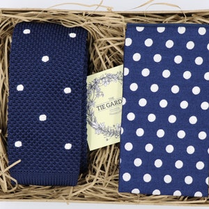 Southgate Mens Tie, Polka Dot Tie, Knitted Necktie Pocket Square, Spotted Tie, Wedding Tie, Ties for Men, Navy Tie, Gifts for Men