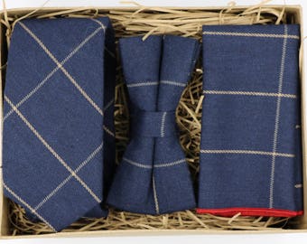 TARQUIN: Groomsmen Gift Set, Wedding Tie, Navy Tie, Bow Tie, Pocket Square, Boyfriend Gift, Husband Gift, Mens Ties, Ties for Men