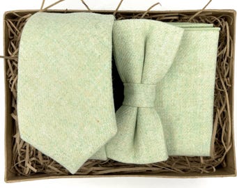 Mint Green Tie Set: Wool & Cotton, Wedding Groomsmen Gift