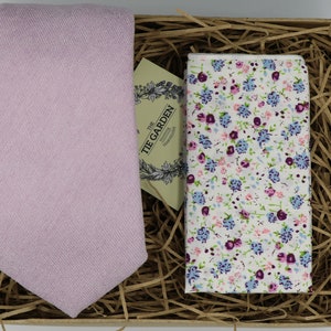 RAY & NAD: Lilac Ties, Pastel Mens Ties, Floral Handkerchief, Ties for Men, Gifts for Men, Wedding Dress, Wedding Attire, Grooms Ties image 1