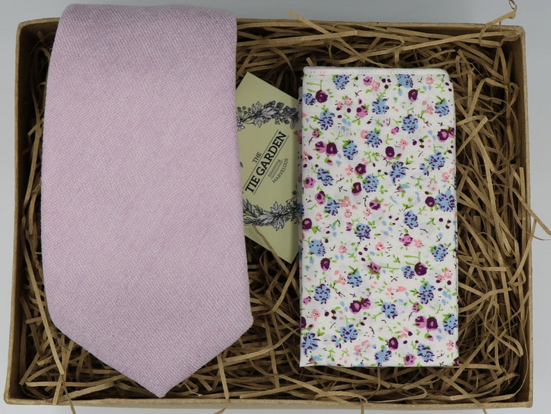 RAY & NAD: Lilac Ties, Pastel Mens Ties, Floral Handkerchief, Ties for Men, Gifts for Men, Wedding Dress, Wedding Attire, Grooms Ties image 1