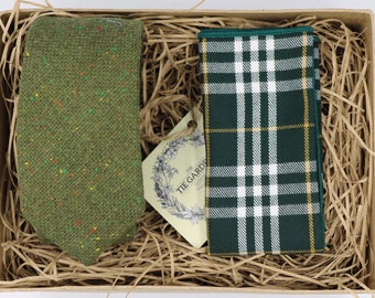 Heritage Check Regency Green Wool Blend Necktie - Mens Tweed Tie From King & Priory Collection - View #7