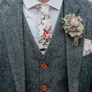 OLIVIA: Florale Krawatte, Einstecktuch, Fliege, Hochzeitskrawatte, Groomsmen Geschenk, Florale Krawatten, Hochzeitskleidung, Krawatten für Männer, Beige Krawatte