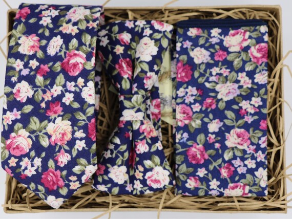 Wedding Attire Botanical Floral cotton tie and pocket square Groomsmen Gifts Florence